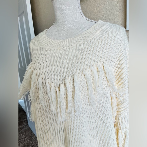 VICI Crewneck Fringe Trim Drop Shoulder Sweater Dress Cream X Large - Picture 10 of 10